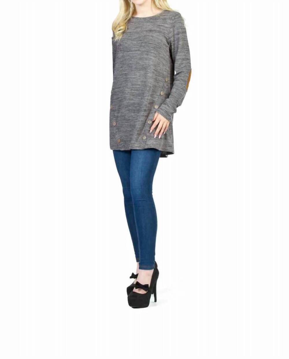 NEW PAPILLON heathered tunic with button detail in grey